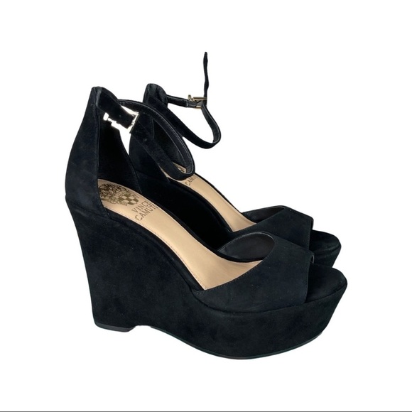 Vince Camuto Black Suede Platform Wedge Sandals NWB - Picture 3 of 13